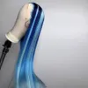 Sight Highlight Blue Lace Frontal Wigs Human Hair Wig for Women Femmes Brésilien sans gluant putain avant de la chaleur synthétique résistante à la chaleur