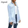 Vestes pour femmes Stigende Femmes Mode Noir Déchiré Denim Veste Casual Revers Cou Jean Manteau Poche Simple Poitrine Shredded Manteau et Veste L230724