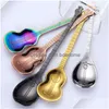 Spoons Kitchen Music Musical Instrument Coffee Spoon Guitar Stainless Steel Home Dining Flatware Ice Cream Dessert Cutlery Drop Delive Dh7Bu