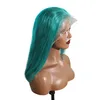 % 50 indirim mavi-yeşil renk düz insan saçı 13x4 tam dantel frontal bob peruk