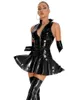 Basic Casual Jurken Wetlook PVC Vestido Glanzend PU-leer Jurk A-lijn Geplooid Zonnejurk Panty Cosplay Sexy Pakket Heup Minifalda Clubwear Body 230721