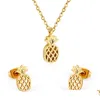 Örhängen halsband ananas söt rostfritt stål afrikanska smycken set brud dubai guld färg bröllop smycken set för kvinnor flicka dhvie