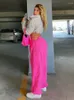 Calças femininas de cintura baixa cortadas bandagem hippie joggers femininas Y2K Streetwear High Street Baggy Cargo Moda Coreana Techwear Rosa