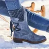 Botas femininas botas 2020 inverno quente até meados da panturrilha vintage com cadarço senhoras malha de neve retalhos com zíper sapatos femininos casuais1 Z230724