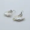 Stud Exaggerated Drop Earrings White Natural Pearl Irregular Square Sterling Silver Earrings Women's Baroque Flat Pearl Earrings 230724