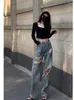 Jeans pour femmes déchirés pour femmes Y2K été haute rue Streetwear Hip Hop taille pantalon mode droite Denim pantalon dames