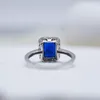 European and American light luxury S925 sterling silver white gold spinel stone square jewelry versatile women's ring