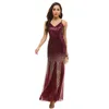 Elegante luxo cintura alta trompete fino ajuste sereia vestidos formais para mulheres sem mangas bodycon backles sexy lantejoulas vestidos de noite vestidos de festa de coquetel com decote em v profundo