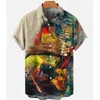 Erkekler Sıradan Gömlekler Retro Gömlek Erkekler İçin Gitar 3D Baskı Hawai-Shirt Üst Moda Kısa Kollu Sokak Giyim Üstleri Büyük Boy