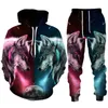 Tute da uomo 2023 Classic Wolf Stampa 3D Felpa con cappuccio/pantaloni Fashion Couple Wear Jogging Sportswear Suit Pullover di personalità