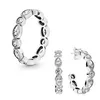 Sparkling Marquise Hoop Boucles d'oreilles Ensemble de bagues pour Pandora 925 Bijoux de fête de mariage en argent sterling pour femmes Cristal Diamant Bagues de luxe Ensemble de boucles d'oreilles avec boîte d'origine