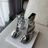 Boots Boots 2023 New Silver Tabi Boots split toe chunky High Heel Women Boots Leather Zapatos Mujer Fashion Women Women Shoes Botas Mujer Z0605 Z230724