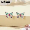 Stud WOSTU 925 Sterling Silver Rainbow CZ Dragonfly Butterfly Stud Earrings Cute Insect Ear Studs Girls Daughter Birthday Party Gift 230724