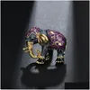 Pins Brooches Vintage Luxury Enamel Elephant Rhinestone Animal Brooch Pins Metal Clothes Jewelry Accessories Drop Delivery