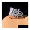 Cluster Ringe 925 Sterling Silber Marquise Cut Moissanit Diamant Party Frauen Blatt Band Ring Geschenk Hip Hop Schmuck Drop Lieferung Dh3Id