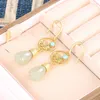 Dangle Earrings SA SILVERAGE Women's Inlaid Orchids Ear Drop Turquoise Long S925 Pure Silver Auspicious Cloud-print Hook Fashion