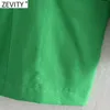 Garnitury damskie Blazers Zevity Fashion Fashion Green Kolor Kołnierz Lniany płaszcz Blazer Płaszcz Kobiety Chic Pockets Business Casual Cardigan Suits Tops CT736 L230724