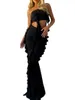 Kjolar Stylish Summer Ensemble Off Shoulder Ruffle Tube Top och Long BodyCon Kjol Set for Women - Perfect Parties Streetwear