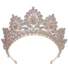 Bruidstiara Hoofddeksels 2024 Vintage Barok Optocht Haarband Kristallen Kroon Hoofddeksels Quinceanera Kweepeer Dame Kapsel Bruiloft Koningin Haarspelden Groen Blauw Roze