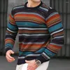 Men's Polos Vintage Striped Knitting Sweaters Men Casual Long Sleeve Crew Neck Jumper Tops For Mens Autumn Winter Fashion Loose Knit Sweater