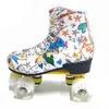 Inline Rolschaatsen Graffiti Microfiber Rolschaatsen Dubbele Lijn Schaatsen Dames Mannen Volwassen Twee Lijn Schaatsen Schoenen met Wit PU 4 Wielen Training HKD230720