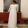 Appliced ​​Spets Chiffon Wedding Dresses High Neck Långärmgolv Längd Mantel Vintage Design Brudklänningar Vestido de Noiva289o