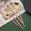 Conjunto de talheres de mesa de aço inoxidável para 6 pessoas sofisticado, faca de ouro rosa, garfo, colher, conjunto de talheres para bar de casamento ocidental L230704