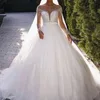 Elegantes vestidos De novia De princesa con cuentas De manga larga Iglesia Vestido De novia cubierta botón trasero Vestido De Novia232b