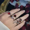 Alyanslar Vintage çiçek tomurcuk açma yüzüğü mücevher aksesuarları düzensiz taş halka y2k estetik hayvan kırmızı kadın taş yüzüğü 230724