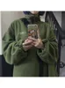 Женские толстовок толстовок Houzhou Vintage Fleece Green Jackets Women Harajuku Streetwear Негабаритная толстовка на молнию