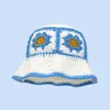 ワイドブリムハットバケツ帽子秋のかぎ針編み帽子韓国の手作りバケツハット女性織りニット帽子y2kファッションフラワーズ秋の冬のビーニー230724