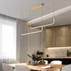 Lampy wiszące Nowoczesne LED Lekkie światło sufitowe Nordic Gold/Black Jading Kitchen Minimalistyczne liniowe zawieszenie Wewnętrzne Oświetlenie 2023