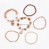 Beaded Elastic Crystal Rice Strands Armband för kvinnor Geometriska natursten MTI-skiktpärlor Set Bohemian Jewelry Gift 6pcs/Set Drop Deliv