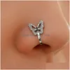 Nose Rings Studs Fashion Butterfly Shape Clip On Star Fake Piercing Cross Jewelry Drop Delivery Body Dhfye