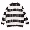 Men's Sweaters Hip Hop Striped Patchwork Knitted Mens Fashion Harajuku Distressed Jumpers Streetwear Casual Loose Y2K Pullover Couples