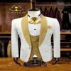 White Groom Tuxedos Gold Navy Blue Late Groomsman Свадьба 3 кусок костюм Men Men Business Prombear