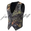 Camo print bruidegom Vesten Hunter bruiloftsvesten camouflage slank fit heren vesten v nek op maat gemaakt 29977