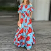 Casual Dresses Off Shoulder High Waist Corset Ruffle Bohemian Long Dress Y2K Clothes Fashion Summer Women Floral Print Vacation