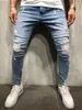 Hommes hommes cassé crayon haute rue Robin bleu jean blanc rayure maigre trou Denim pantalon taille asiatique L230724