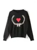 Kvinnors tröjor Luxury Spring Autumn Retro Hearts Vete Flower Interlace Pullover Tröja Långärmad kärlek Jacquard Knit Ladies Jumpers