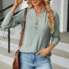 Kvinnors blusar 2023 Autumn Fashion Women Casual V Neck Long Sleeve T Shirt Solid Blus Loose Tunic Fall Basic Tops Chiffon Office