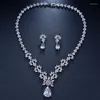 Necklace Earrings Set Zircons Water Drop Big Sparkling Cubic Zirconia Wedding Jewelry Luxury Bridal Costume Accessories