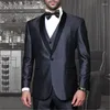 Mäns kostymer 2023 Blazer Men Terno Satin Single Breasted Black Shawel Lapel Elegant Formal Prom Wedding Costume Homme Jacket Pants Vest