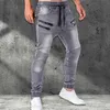 Herr jeans manliga byxor casual byxor svettbyxor jogger dragkedja dragkastfickor fitness träning som kör mager l230724