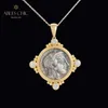 Pendanthalsband 925 Sterling Silver Roman Antique Coin Double Sided Pendant 18K Gold Tone Ancient Sculpture Zircon Accent Necklace C11N3S25779 230724