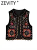 Giacche da donna Zevity Women Vintage paillettes fiore ricamo gilet giacca da donna retrò stile nazionale patchwork casual velluto gilet CT154 L230724