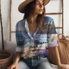 여자 블라우스 2023 봄과 가을 턴 다운 칼라 셔츠 패션 패션 버튼 갈매기 3d 인쇄 긴 -수석