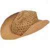 Bérets été dames mode Vintage tressé chapeau de paille Western Cowboy cordon réglable chevalier bord de mer soleil hommes