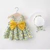 Fille Robes Chapeau Robe Ensembles Pour Bébé Vêtements D'été Sans Manches Arc Floral Jupe Enfants Costume Casual Plage Style Coréen