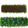 Fleurs décoratives clôture de jardin artificielle feuilles écran pour mur Faux lierre feuille de confidentialité avec fleur violette porche balcon décor